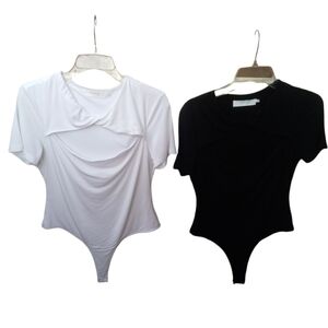 ASTR twist & cut-out black & white bodysuits sz L